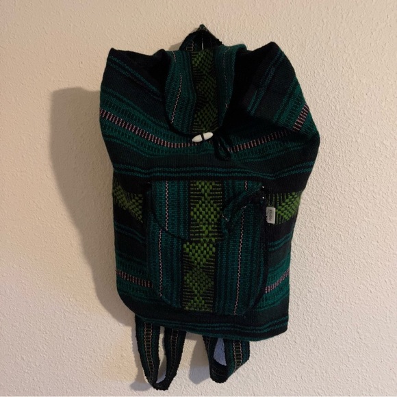 Hispanic / Latin American Green Plaid Print Knit Canvas Backpack - Picture 1 of 14